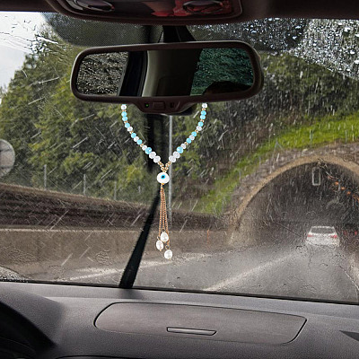 Glass & Pearl Beaded Car Hanging Decorations HJEW-DR00017-1
