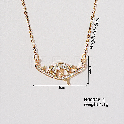 Chic Minimalist Dolphin Brass Micro Pave Cubic Zirconia Pendant Necklaces FG4743-2-1