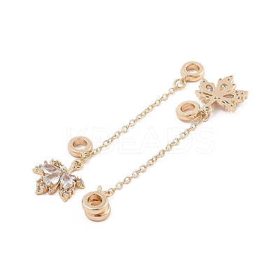 Rack Plating Maple Leaf Brass Clear Cubic Zirconia European Safety Chains KK-F879-25G-1