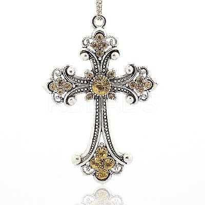 Antique Silver Tone Alloy Rhinestone Cross Big Pendants LS-RB-J141-14AS-1