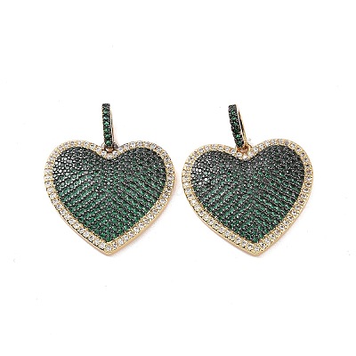 Heart Brass Micro Pave Cubic Zirconia Pendants KK-G435-04G-01-1