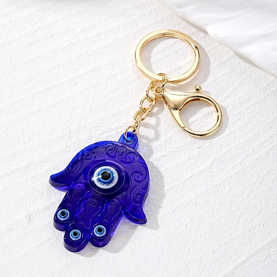 Hamsa Hand/Hand of Miriam with Evil Eye Plastic Pendant Keychain PW-WG58219-02-1