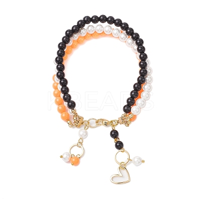 6mm Round Shell Pearl & ABS Plastic Imitation Pearl Tree-Color Multi-Strand Bracelets for Women BJEW-JB10493-1