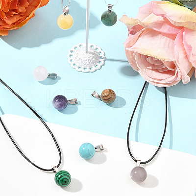 DIY Natural & Synthetic Gemstone Round Pendant & Waxed Cord Pendant Necklace Making Kits DIY-FS0008-47-1