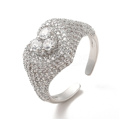 Cubic Zirconia Heart Open Cuff Ring RJEW-C041-04P-05-1