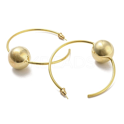 Brass Round Beaded Ring Stud Earrings EJEW-D067-01G-1