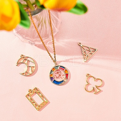 24Pcs 6 Styles Zinc Alloy Open Back Bezel Pendants PALLOY-SC0003-55G-1