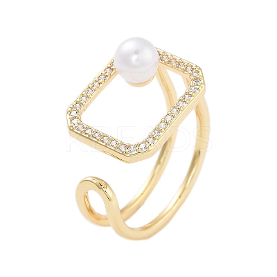 Rack Plating Rectangle Brass Micro Pave Cubic Zirconia Open Cuff Rings for Women RJEW-B064-01G-1