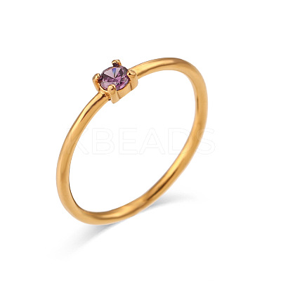 Flat Round 304 Stainless Steel Micro Pave Cubic Zirconia Finger Rings FS-WG2DA17-06-1