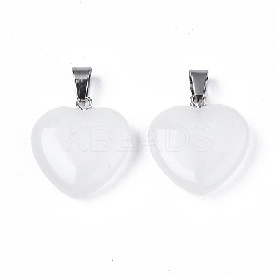 Heart Natural White Jade Pendants G-Q438-01-1