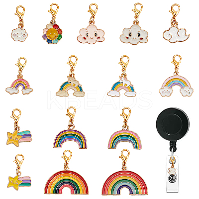15Pcs Rainbow Alloy Enamel Badge Reel Pendant Decoration HJEW-DR00047-1