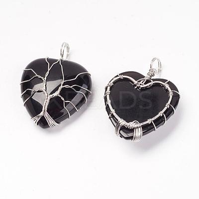 Natural Black Agate Pendants G-G713-F01-1