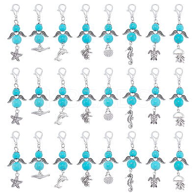 24Pcs 8 Styles Alloy & Synthetic Turquoise Beads  Pendants Decoration HJEW-DR00150-1