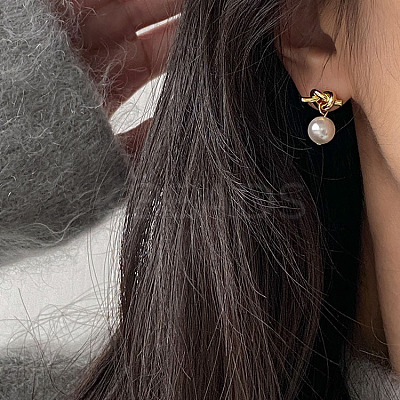 304 Stainless Steel and Glass-based Imitation Pearl Dangle Earrings for Women FS-WG0AE83-01-1