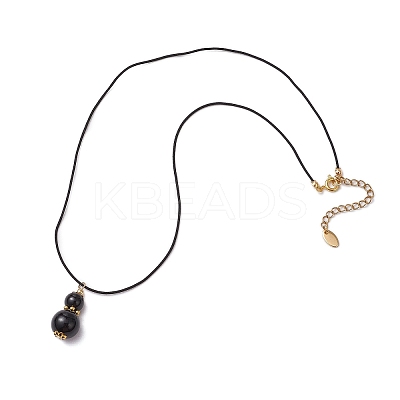 Natural Black Onyx(Dyed & Heated) Gourd Pendant Necklaces NJEW-JN05246-01-1