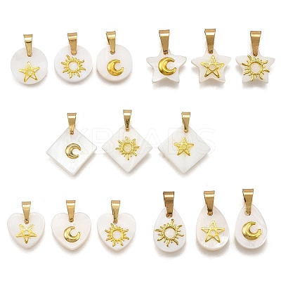 15Pcs 15 Styles Natural Freshwater Shell Geometric Charms PALLOY-JF03514-1