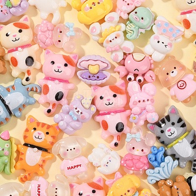 50Pcs 5 Styles Resin Cartoon Animal Cabochons CRES-YW0002-43-1