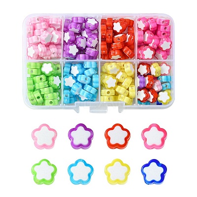 200Pcs 8 Colors Transparent Flower Acrylic Beads TACR-YW0001-91-1