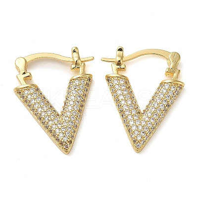 Triangle Brass Hoop Earrings with Clear Cubic Zirconia EJEW-Q791-03G-1