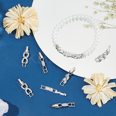 8Pcs 4 Styles Brass Pave Clear Cubic Zirconia Watch Band Clasps KK-OC0001-46P-1