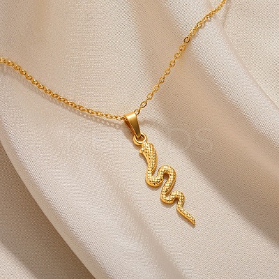 304 Stainless Steel Snake Pendant Necklaces for Women Men LS-NJEW-Z063-03G-04-1