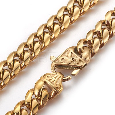 Ion Plating(IP) 201 Stainless Steel Curb Chain Necklaces NJEW-P243-01G-02-1