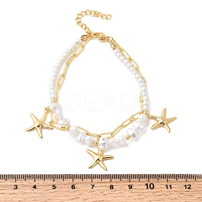 304 Stainless Steel Starfish Charm Bracelets for Women BJEW-F520-06G-1