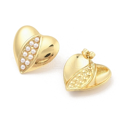 Heart PVD Vacuum Plating 304 Stainless Steel Stud Earrings for Women EJEW-C120-11G-1