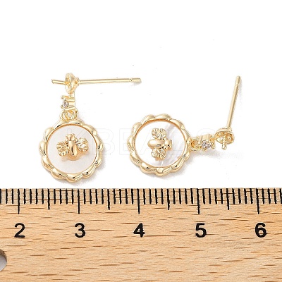 Bee Brass Micro Pave Cubic Zirconia Stud Earring Findings KK-E107-15G-02-1