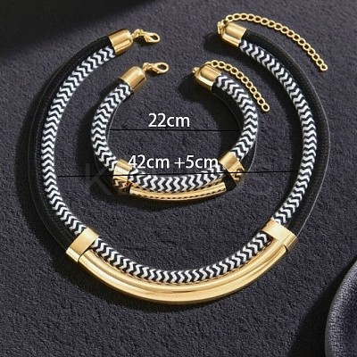 Alloy Polyester Black White Necklace & Bracelet Set FS-WG59022-01-1
