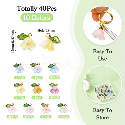 44Pcs 10 Colors Glass & Acrylic Pendant PALLOY-TA00129-1