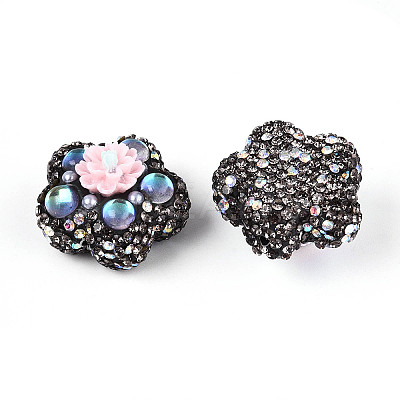Flower Shape Polymer Clay Rhinestone Beads CLAY-U023-01H-1