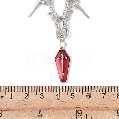 Halloween Alloy Spiked Thorns Link Dark Red Coffin Shaped Pendant Necklaces for Women NJEW-K294-01P-1