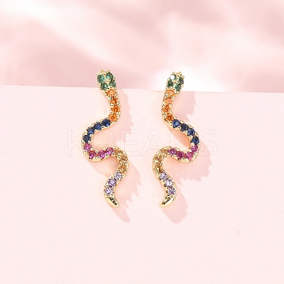 Brass Micro Pave Cubic Zirconia Stud Crawler Earrings KK-CBAA351-16G-02-1