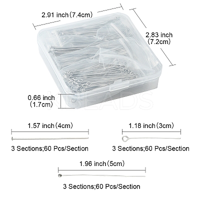 540Pcs 9 Styles 304 Stainless Steel Pin Sets STAS-FS0001-34-1