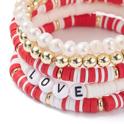 Handmade Polymer Clay Heishi Beads Stretch Bracelets Set BJEW-JB07401-1
