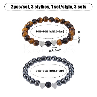 3 Sets 3 Style Natural & Synthetic Mixed Gemstone & Glass Round Beaded Stretch Bracelet Sets BJEW-FI0001-39-1