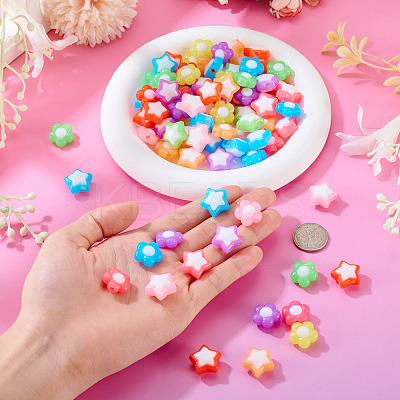 100Pcs 2 Styles Two Tone Opaque Acrylic Beads SACR-TA0001-59-1