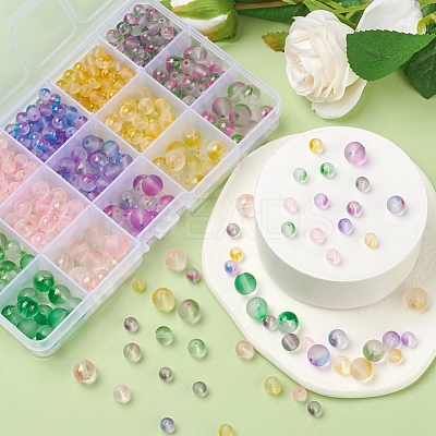 565Pcs 15 Colors Frosted Spray Painted Glass Beads GLAA-YW0001-37-1