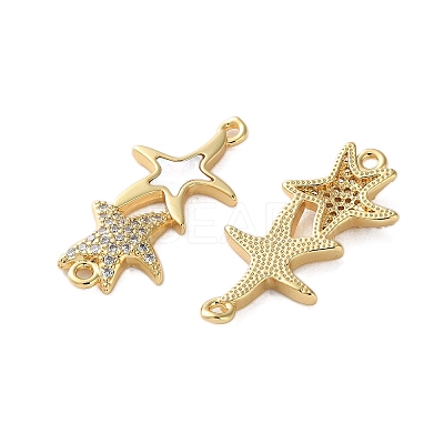 Brass Micro Pave Clear Cubic Zirconia Double Starfish Connector Charms KK-U070-08G-1