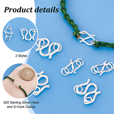 8Pcs 2 Styles 925 Sterling Silver Hook and S-Hook Clasps STER-PH0001-83-1