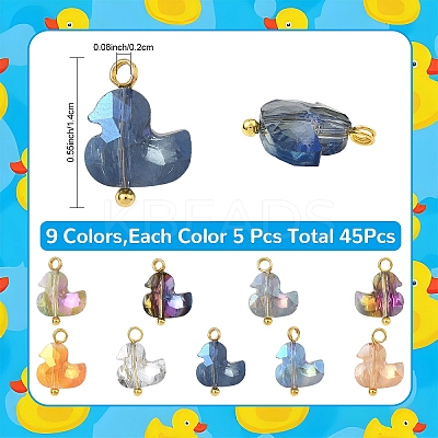45Pcs 9 Colors Glass Charms PALLOY-YW00136-1
