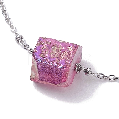 Electroplated Cube Natural Quartz Bead Link Bracelets BJEW-JB10327-1