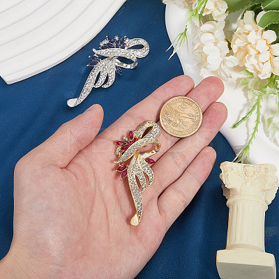 2Pcs 2 Colors Flower Alloy Rhinestone Scarf Buckle Clips for Women JEWB-FH0001-52-1