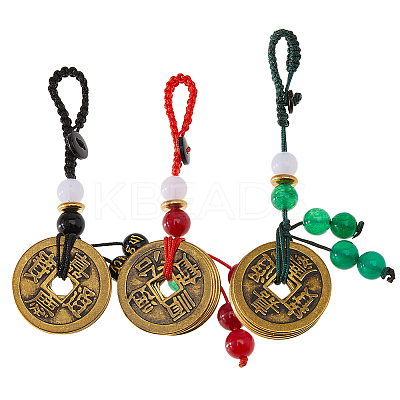 3Pcs 3 Styles Brass with Polyester and ABS Plastic Imitation Pearl Pendant Decorations HJEW-FH0001-81-1