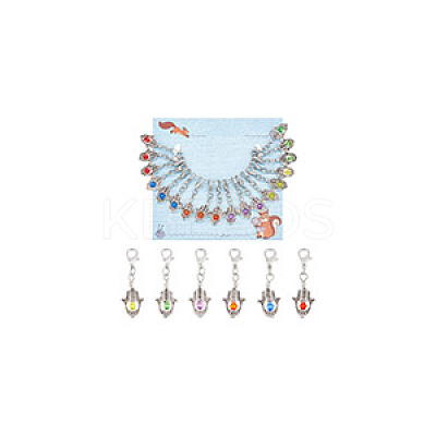 18Pcs 6 Colors Hamsa Hand Alloy Locking Stitch Marker HJEW-AB00618-1