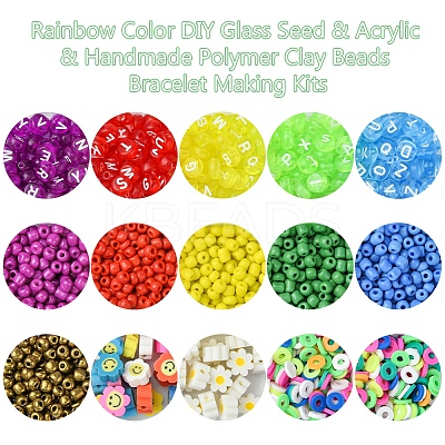 Rainbow Color DIY Glass Seed & Acrylic & Handmade Polymer Clay Beads Bracelet Making Kits DIY-FS0007-74-1