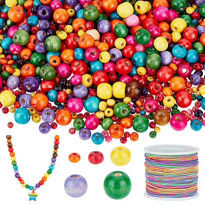 3460pcs 5 Styles Dyed Natural Wood Round Beads WOOD-AR0001-33-1