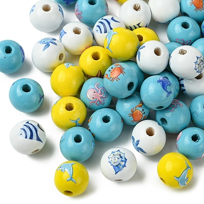 45Pcs 9 Styles Natural Wood European Beads WOOD-FS0001-27-1