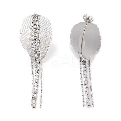 Leaf 304 Stainless Steel Dangle Earrings EJEW-L283-107P-1